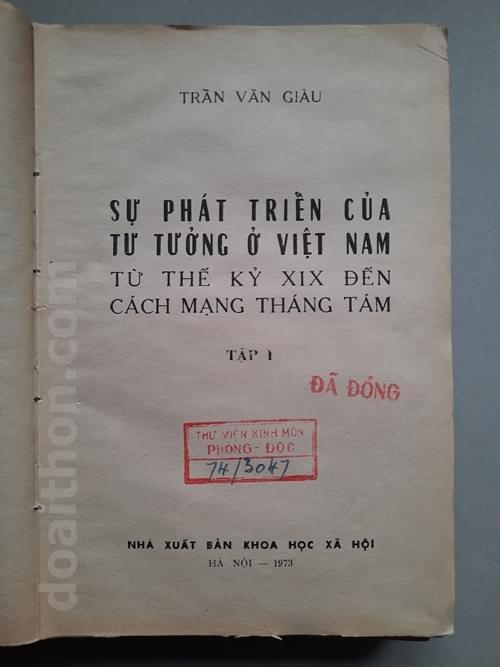 Sự phát triển của tư tưởng ở Việt Nam từ Thế kỷ 19 đến Cách mạng Tháng 8, Trần Văn Giàu 2